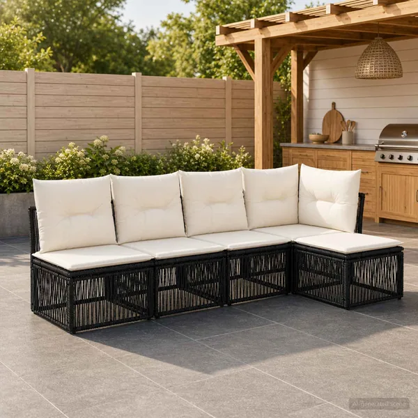 Ensemble de canapé de jardin 5 pcs Noir polyrotin