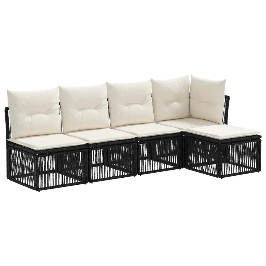 Ensemble de canapé de jardin 5 pcs Noir polyrotin - 2