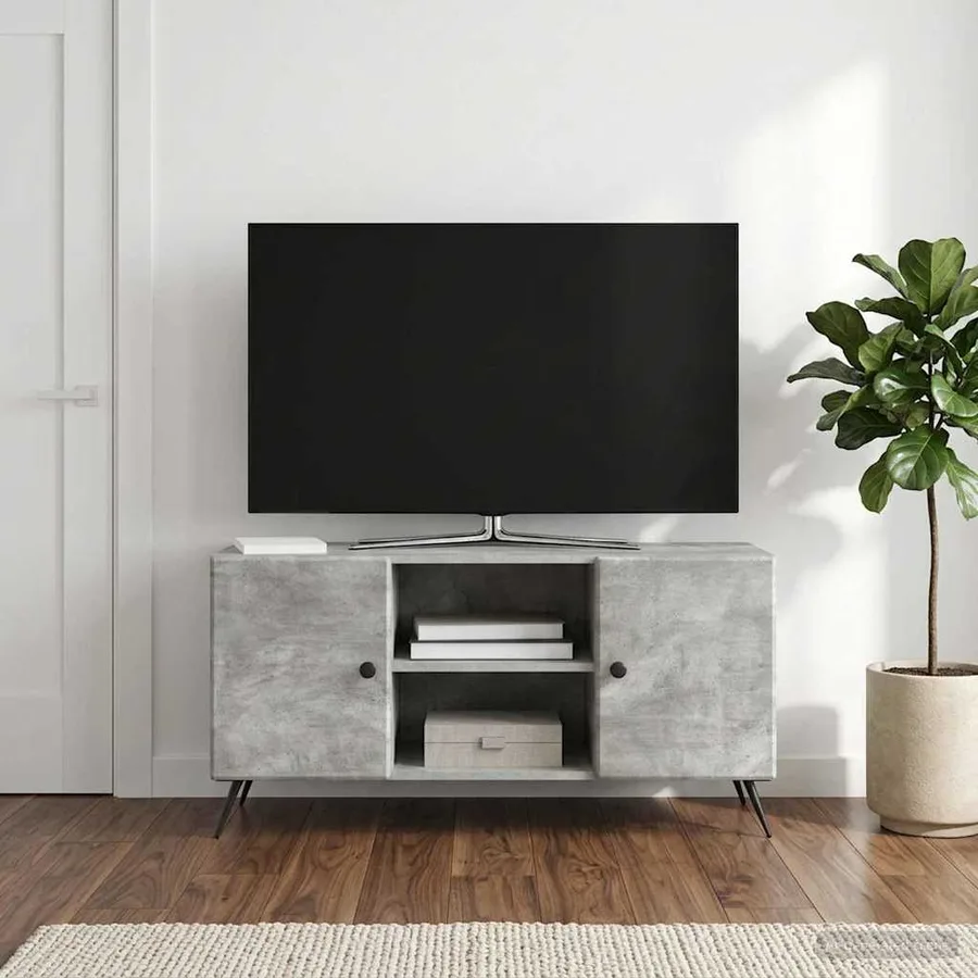 Meuble TV Gris béton 102 x 34,5 x 50 cm Bois d'ingénierie - 4