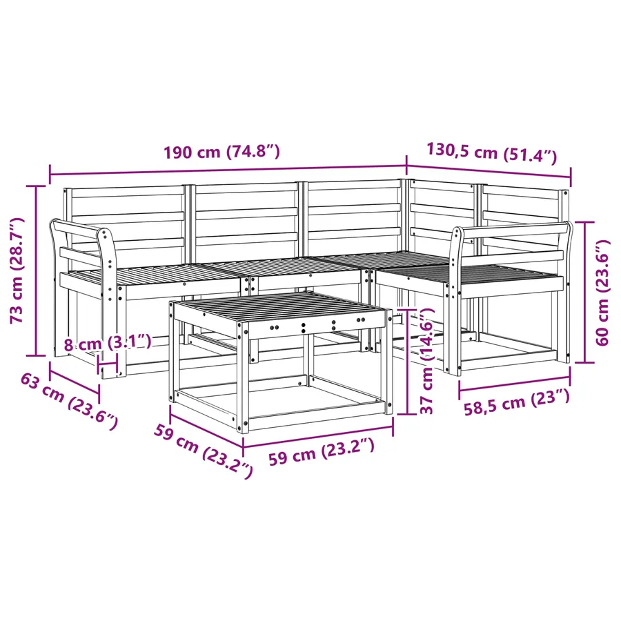 Ensemble de canapés d'extérieur 5 pcs Naturel - 10