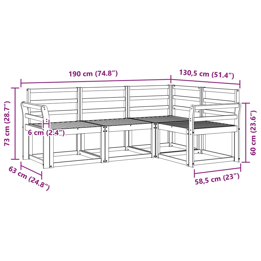 Ensemble de canapés d'extérieur 4 pcs Naturel - 7