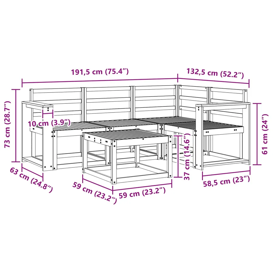Ensemble de canapés d'extérieur 5 pcs Naturel - 8