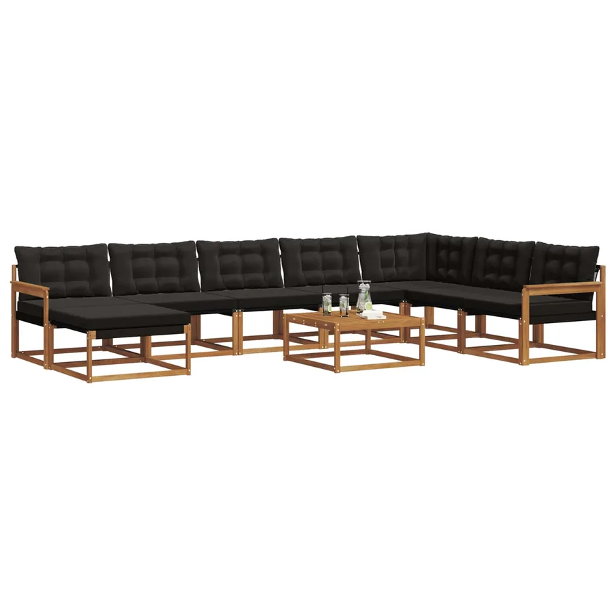 Ensemble de canapés d'extérieur 9 pcs Naturel et Noir - 3