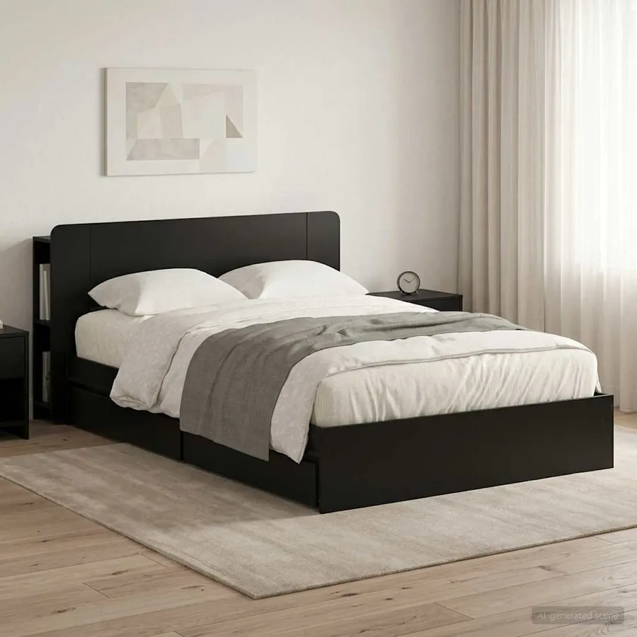 Cadre de lit avec rangement Noir 120 x 190 cm Bois d'ingénierie