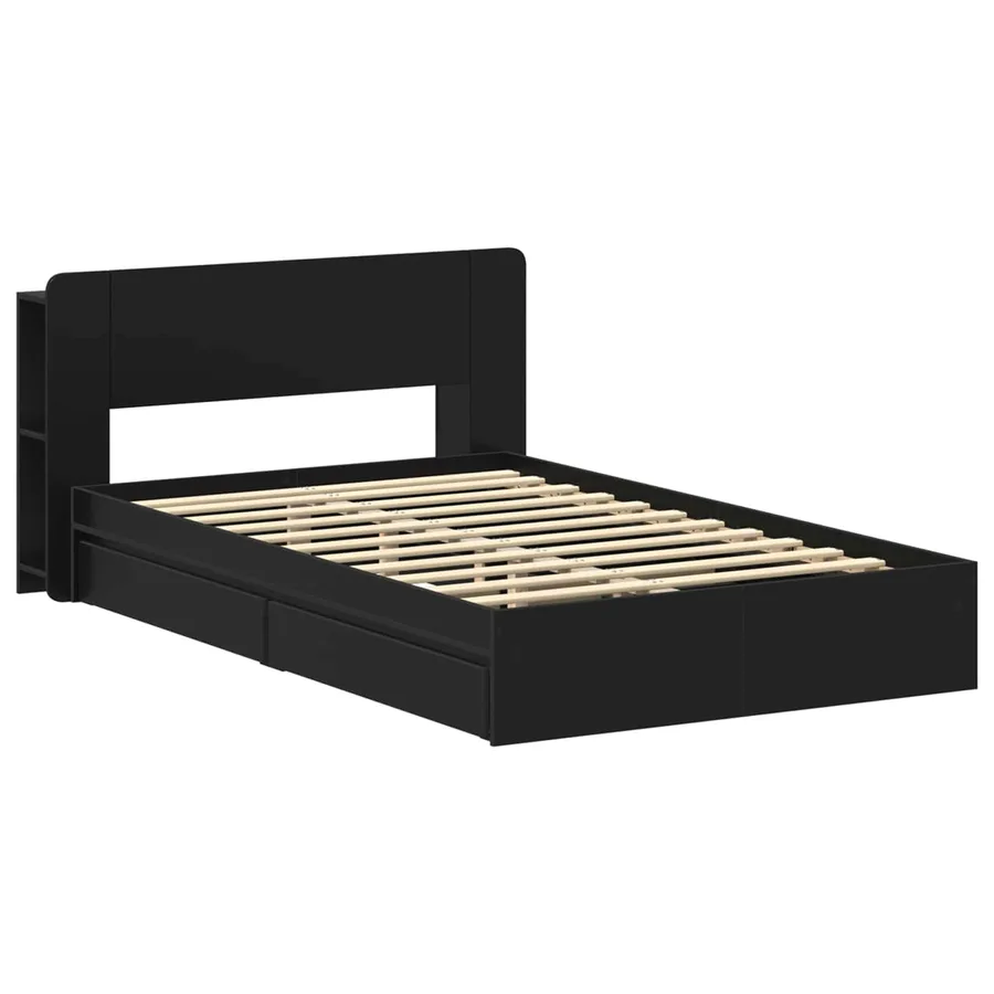 Cadre de lit avec rangement Noir 120 x 190 cm Bois d'ingénierie - 3