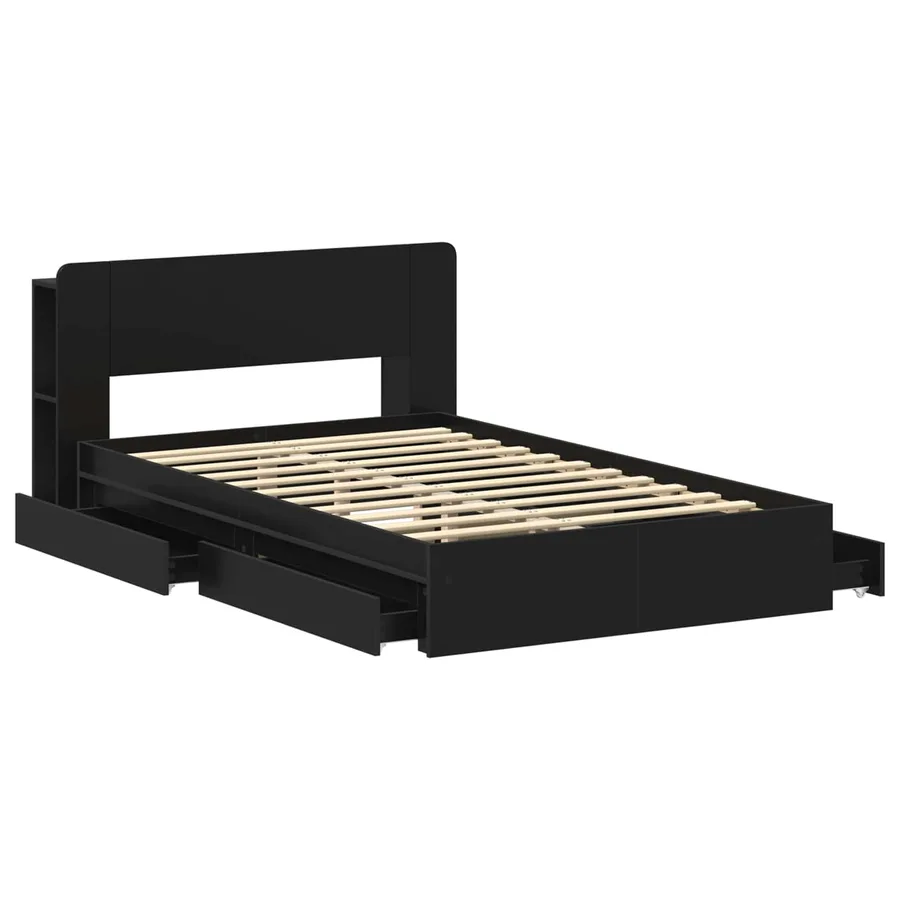 Cadre de lit avec rangement Noir 120 x 190 cm Bois d'ingénierie - 4