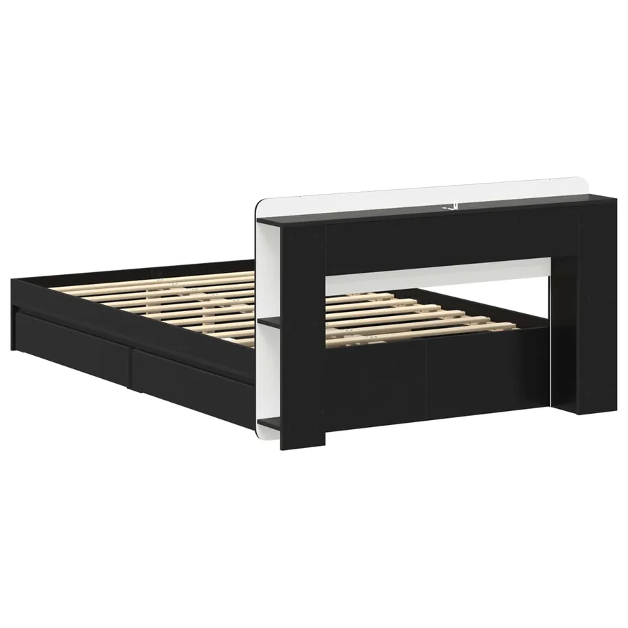 Cadre de lit avec rangement Noir 120 x 190 cm Bois d'ingénierie - 6