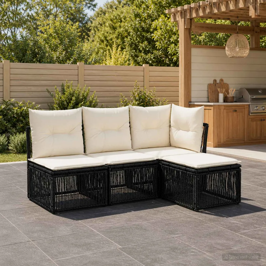Ensemble de canapé de jardin 4 pcs Noir polyrotin