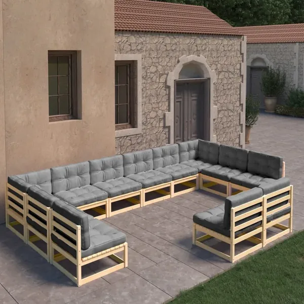 Salon de jardin 12 pcs avec coussins Bois de pin massif