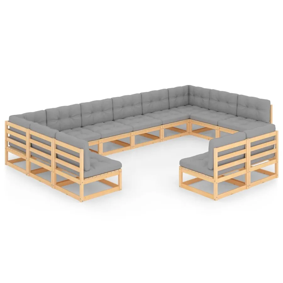 Salon de jardin 12 pcs avec coussins Bois de pin massif - 2