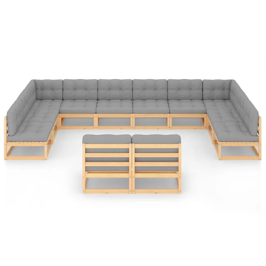 Salon de jardin 12 pcs avec coussins Bois de pin massif - 3
