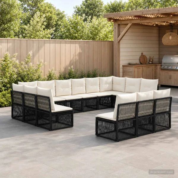 Ensemble de canapé de jardin 13 pcs Noir polyrotin