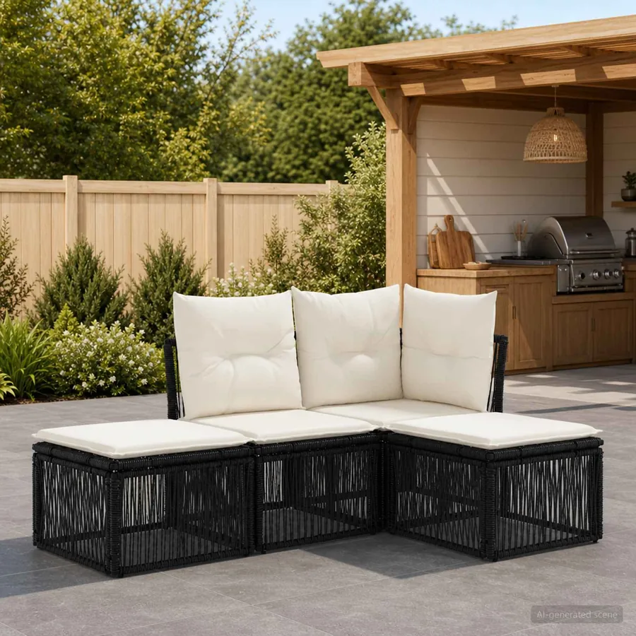 Ensemble de canapé de jardin 4 pcs Noir polyrotin