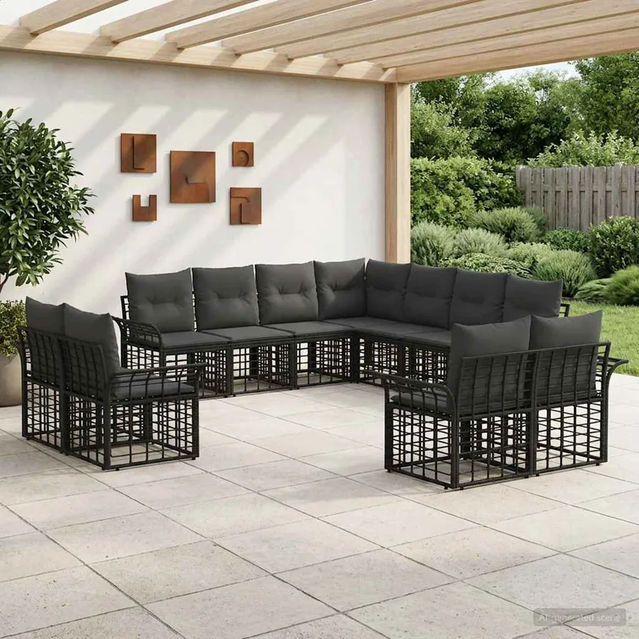Ensemble de canapés d'extérieur 11 pcs Noir et Gris foncé