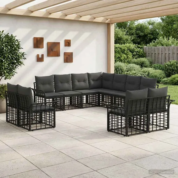 Ensemble de canapés d'extérieur 11 pcs Noir et Gris foncé