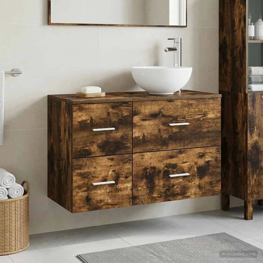 Ensemble de mobilier de salle de bain 2 pcs Chêne fumé