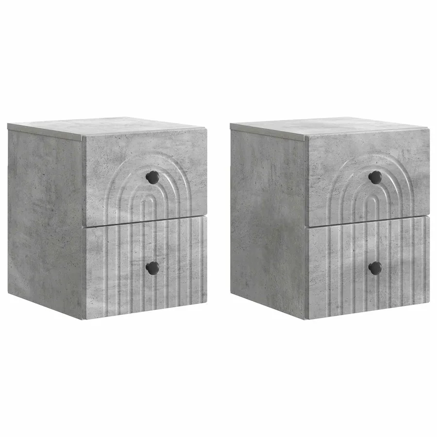Cabinet de chevet mural 2 pcs Gris béton 33 x 34,5 x 40 cm - 2