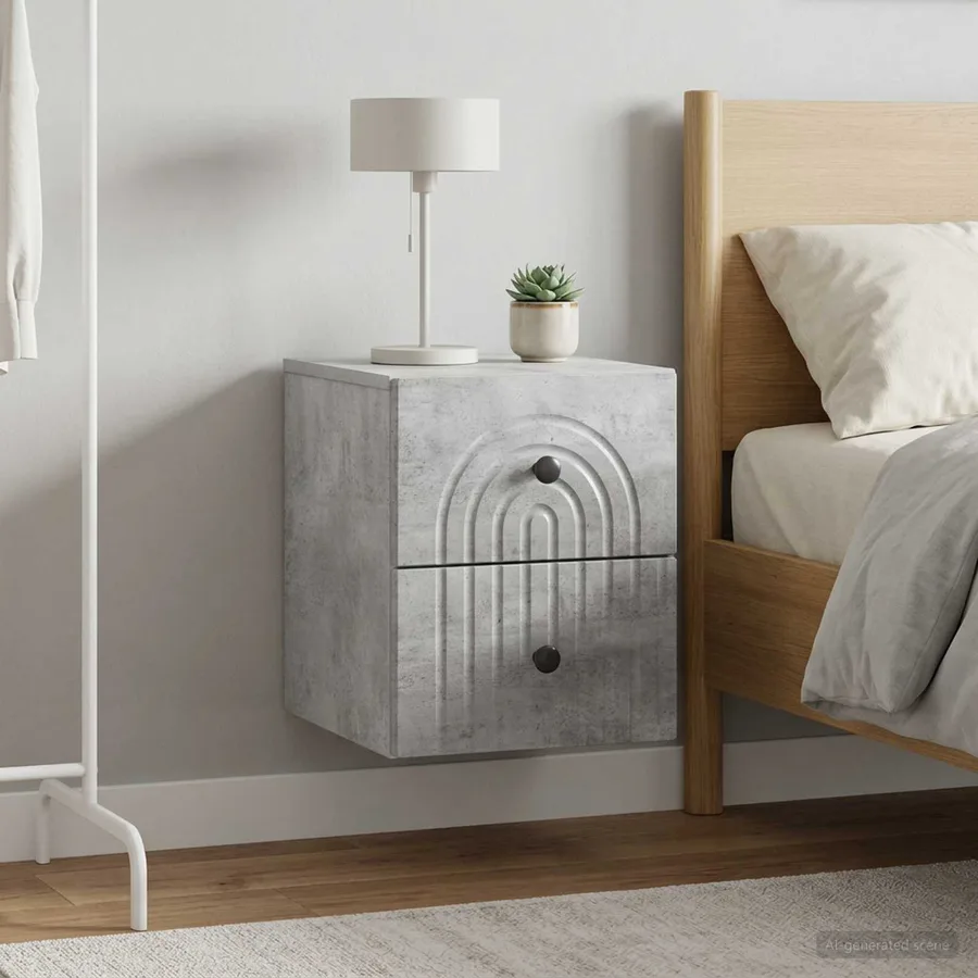 Cabinet de chevet mural 2 pcs Gris béton 33 x 34,5 x 40 cm - 4