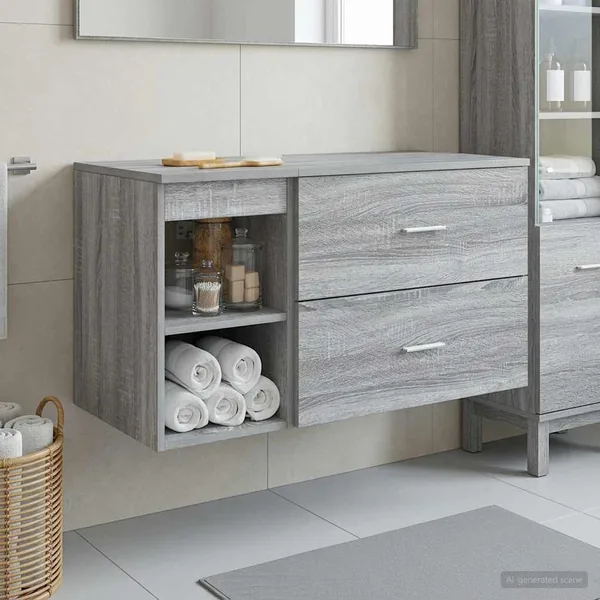 Ensemble de mobilier de salle de bain 2 pcs Sonoma gris