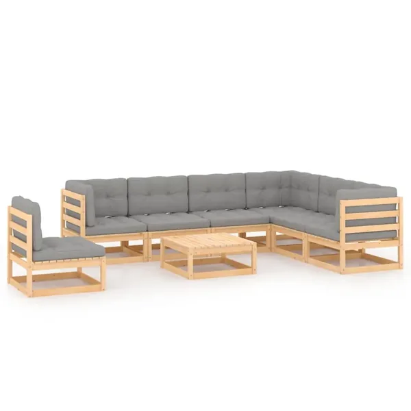 Salon de jardin 8 pcs avec coussins Bois de pin massif