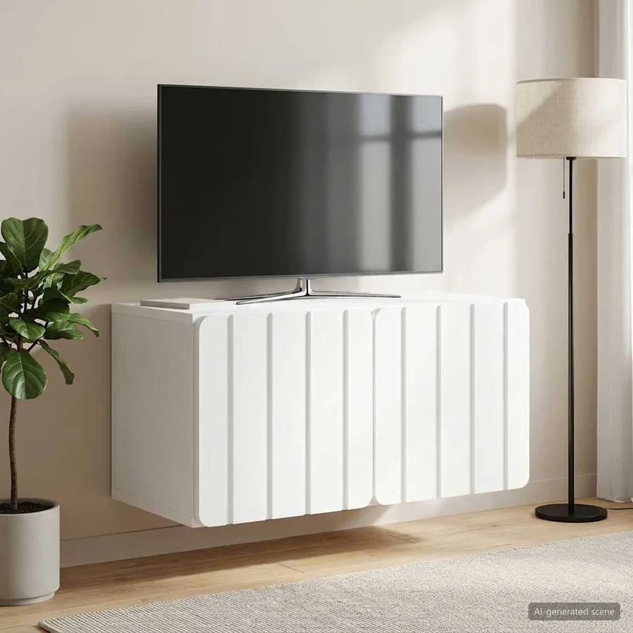 Meuble TV mural 59,5 x 31 x 30 cm Blanc Bois d'ingénierie - 4