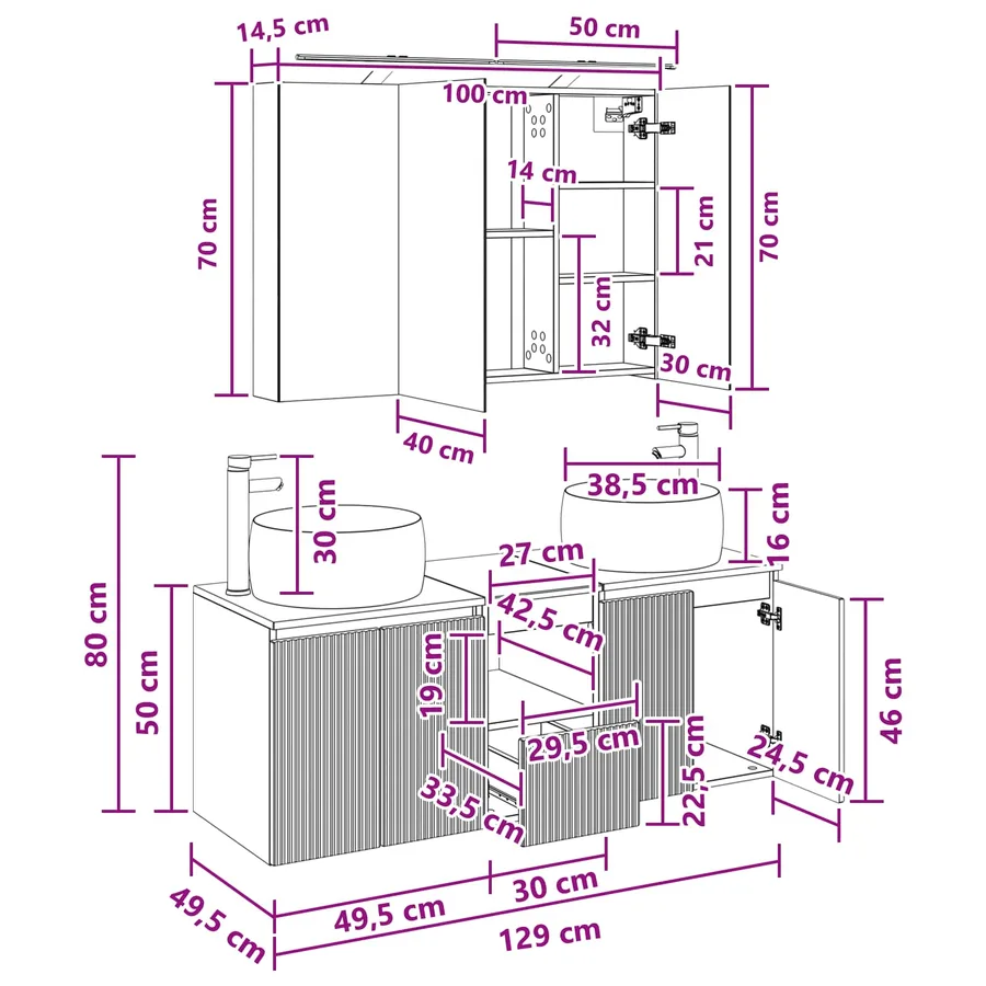 Ensemble d'armoire de salle de bain 4 pcs Chêne Sonoma - 14