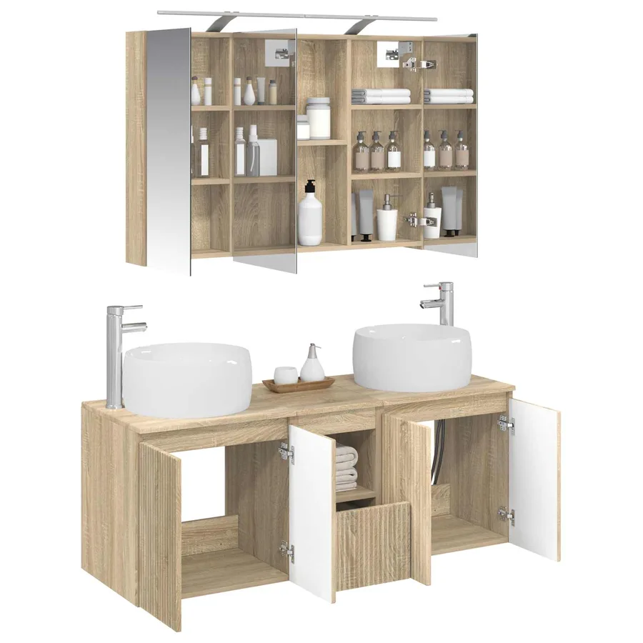 Ensemble d'armoire de salle de bain 4 pcs Chêne Sonoma - 3