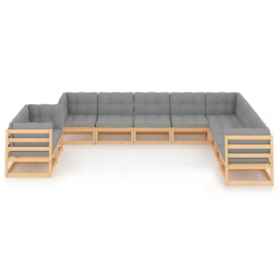 Salon de jardin 10 pcs avec coussins Bois de pin massif - 2