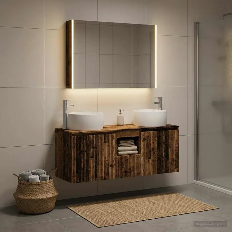 Ensemble d'armoire de salle de bain 4 pcs Bois ancien