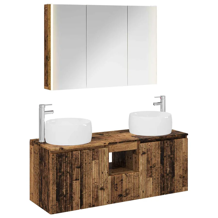 Ensemble d'armoire de salle de bain 4 pcs Bois ancien - 2