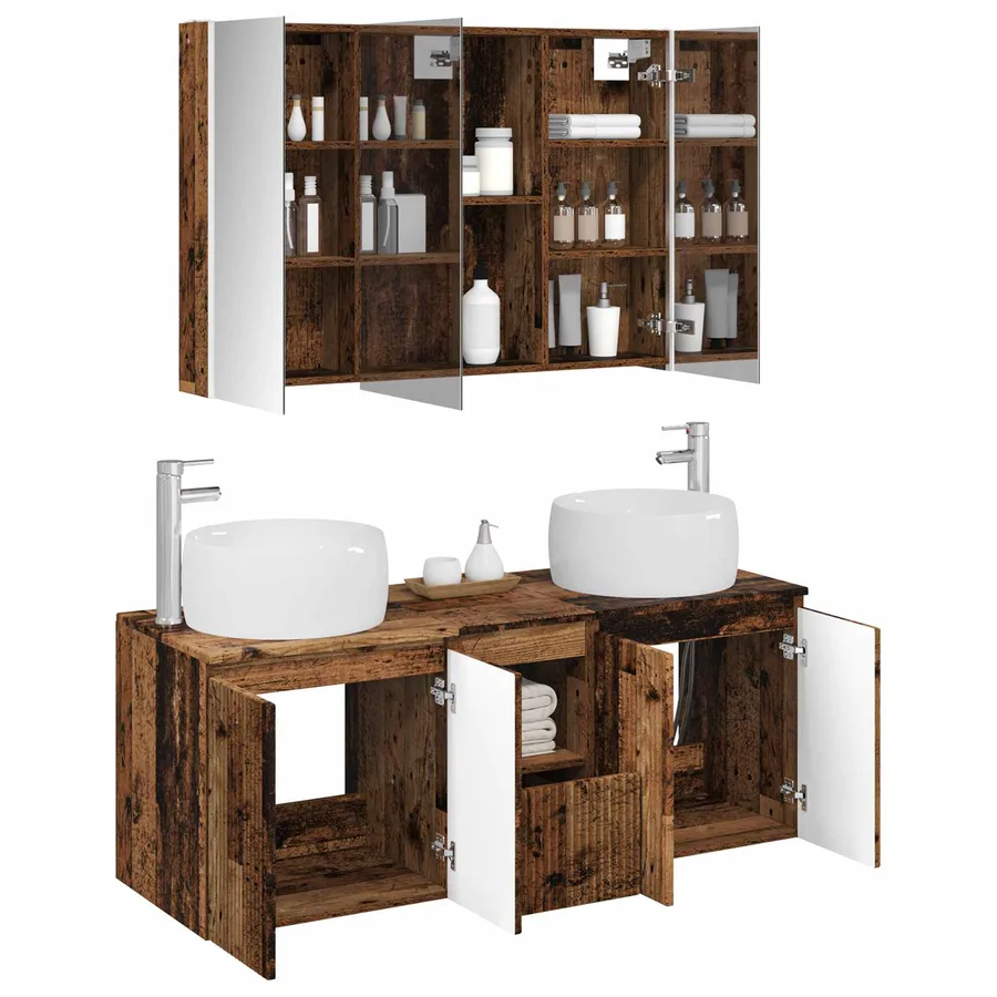 Ensemble d'armoire de salle de bain 4 pcs Bois ancien - 3