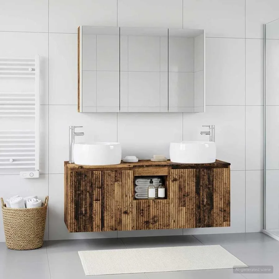 Ensemble d'armoire de salle de bain 4 pcs Bois ancien - 4