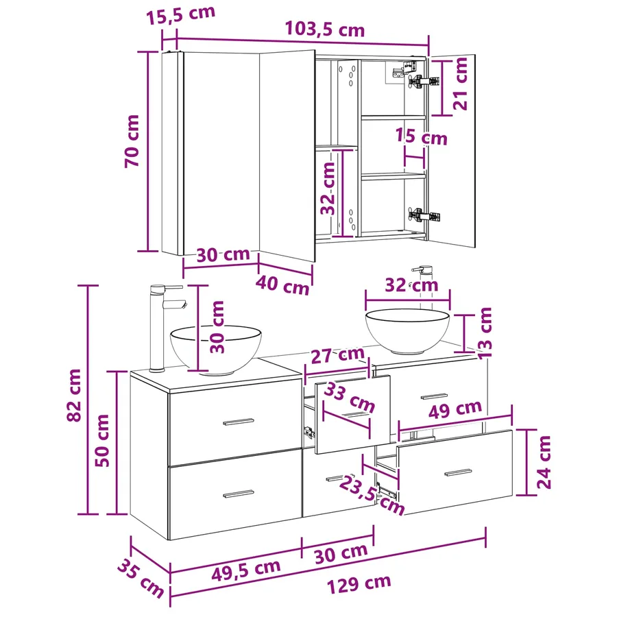 Ensemble de mobilier de salle de bain 4 pcs Blanc - 14