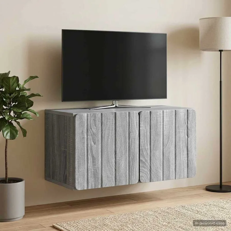 Meuble TV mural 59,5 x 31 x 30 cm Sonoma gris Bois d'ingénierie - 4