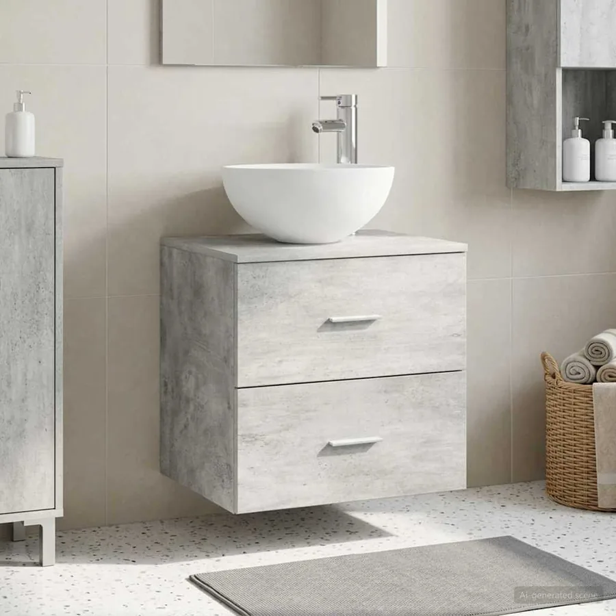 Vanité de lavabo mural Gris béton 49,5 x 41 x 64,5 cm