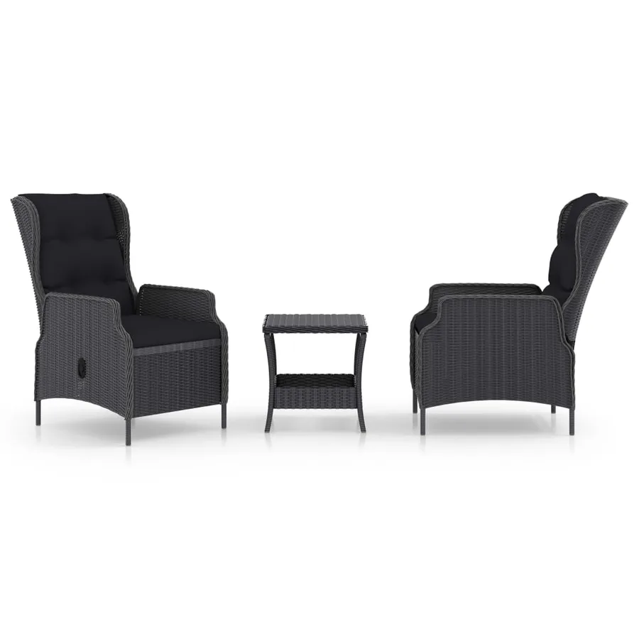 Salon de jardin avec coussins 3 pcs résine tressée gris foncé - 2