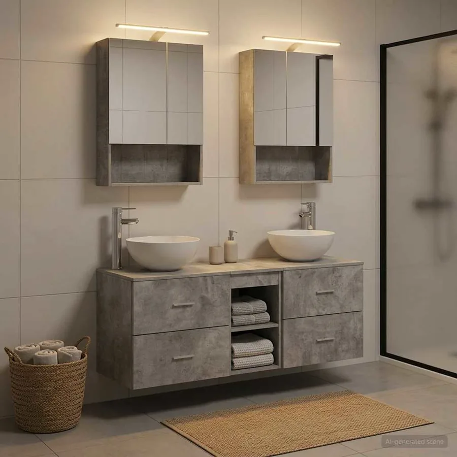Ensemble de mobilier de salle de bain 5 pcs Gris béton