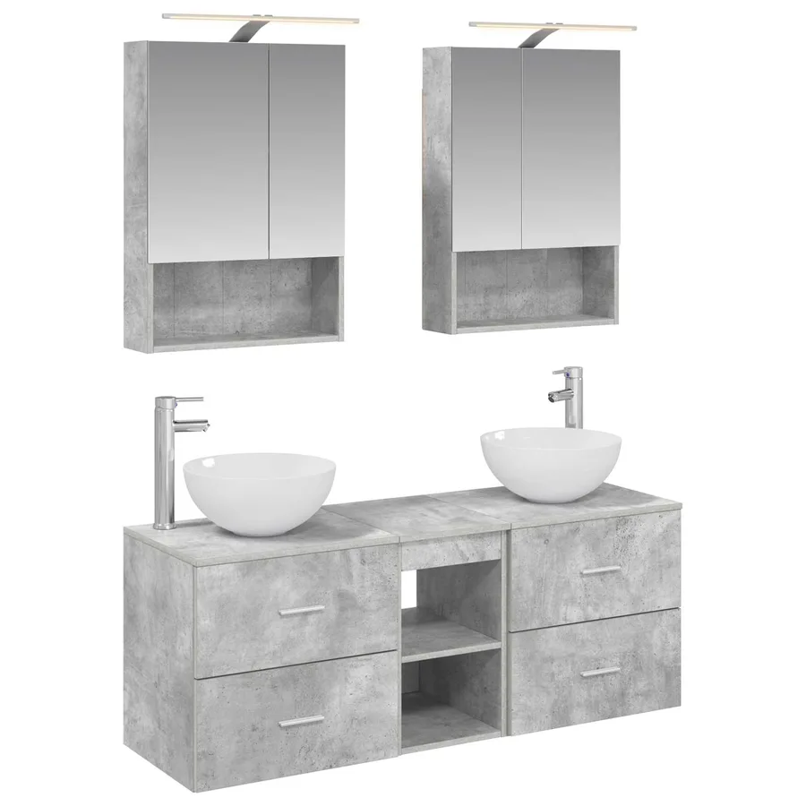Ensemble de mobilier de salle de bain 5 pcs Gris béton - 2