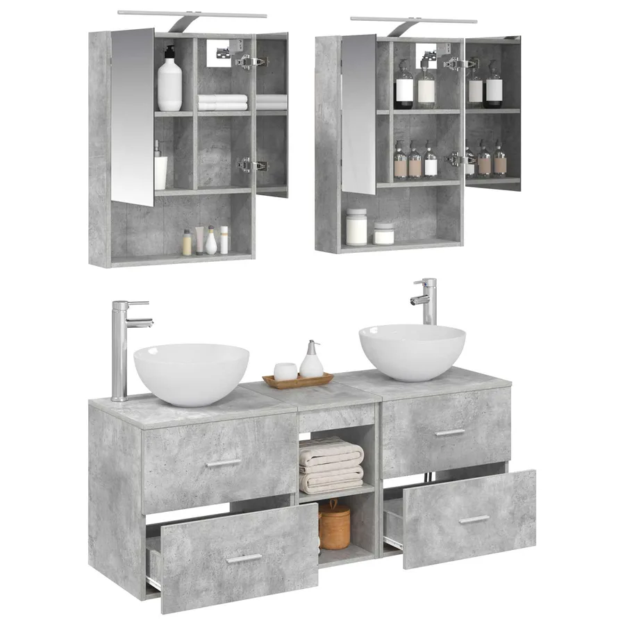 Ensemble de mobilier de salle de bain 5 pcs Gris béton - 3