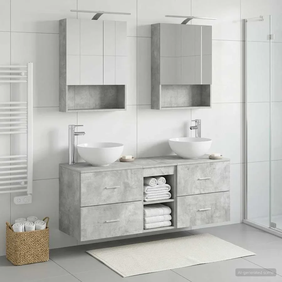 Ensemble de mobilier de salle de bain 5 pcs Gris béton - 4