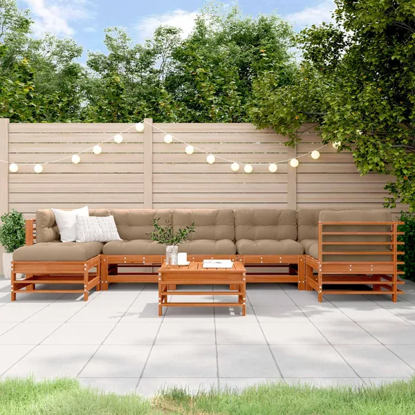 Ensemble de salon de jardin 8 pcs Brun cire Bois de pin massif