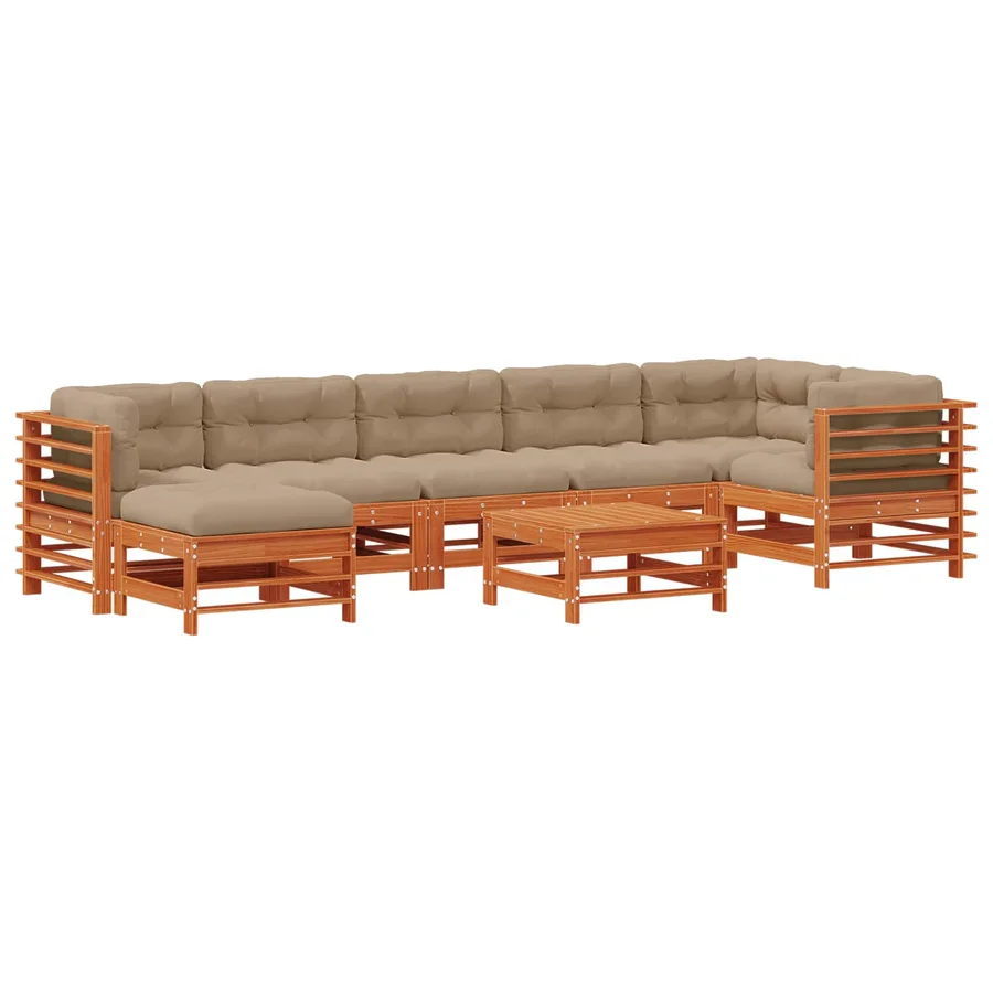 Ensemble de salon de jardin 8 pcs Brun cire Bois de pin massif - 2
