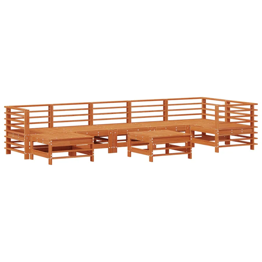 Ensemble de salon de jardin 8 pcs Brun cire Bois de pin massif - 3