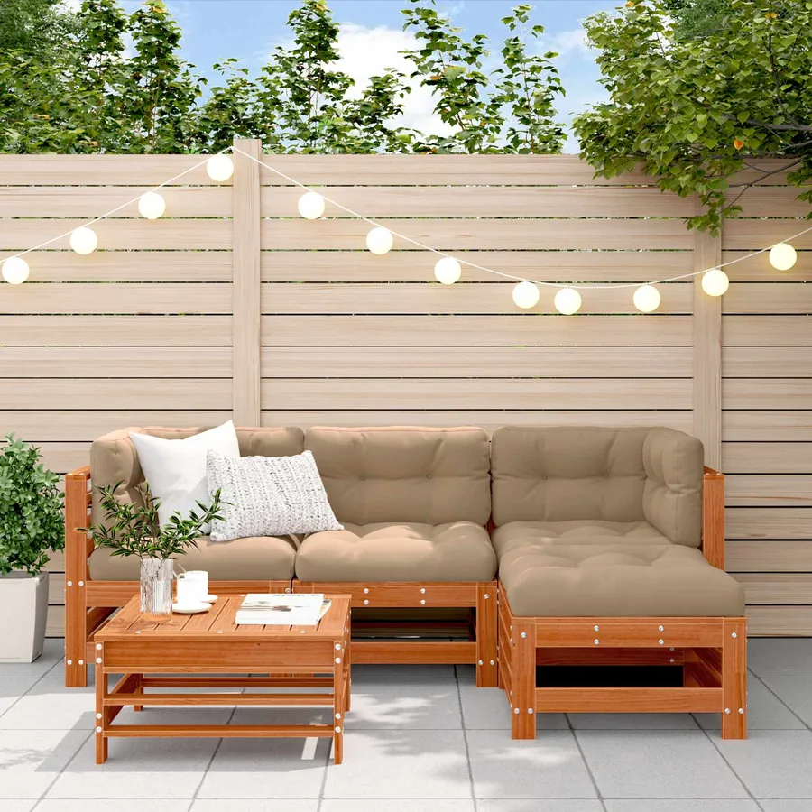 Ensemble de salon de jardin 5 pcs Brun cire Bois de pin massif