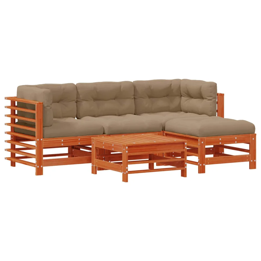 Ensemble de salon de jardin 5 pcs Brun cire Bois de pin massif - 2
