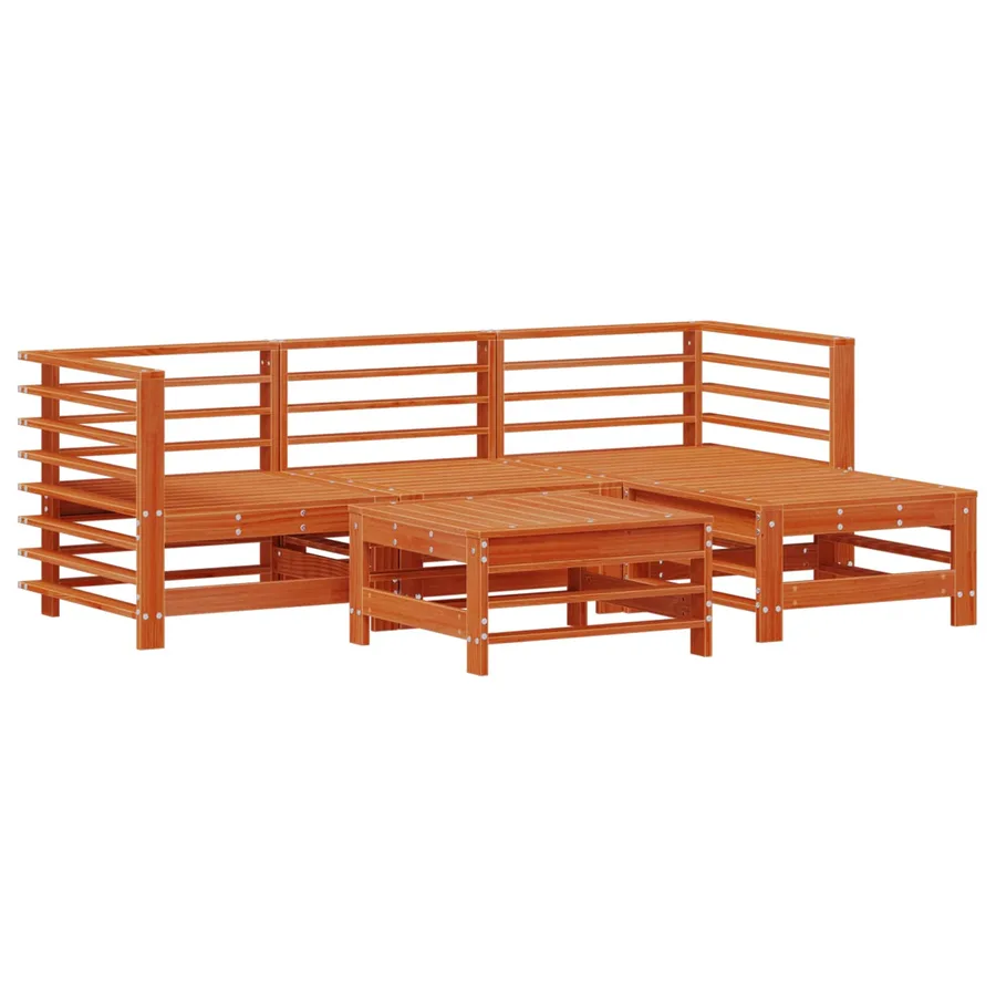 Ensemble de salon de jardin 5 pcs Brun cire Bois de pin massif - 3