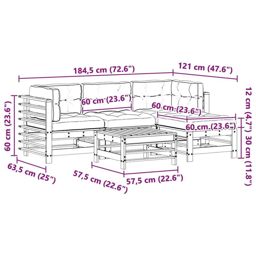 Ensemble de salon de jardin 5 pcs Brun cire Bois de pin massif - 9
