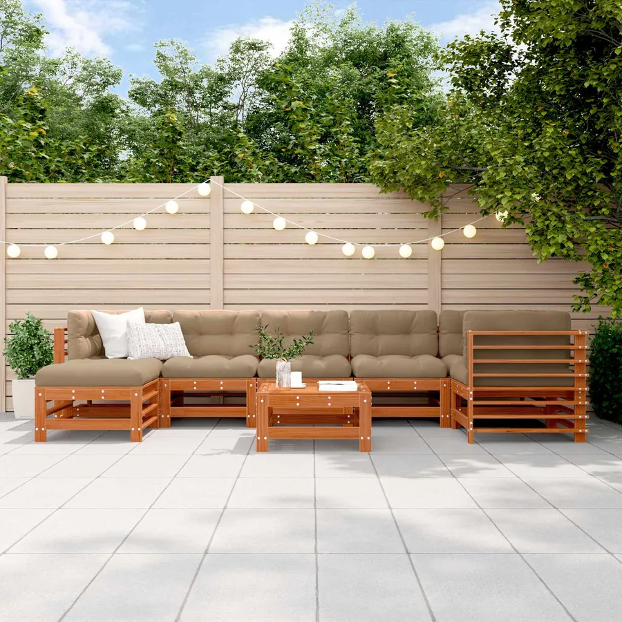 Ensemble de salon de jardin 8 pcs Brun Ciré Bois de pin massif