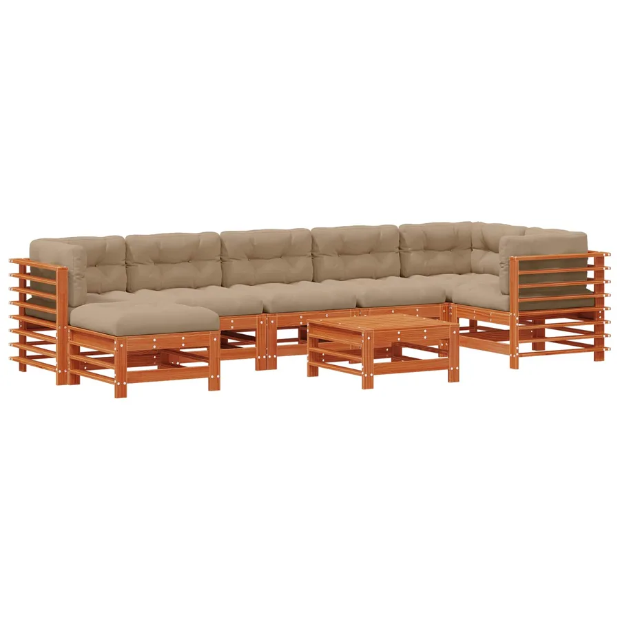 Ensemble de salon de jardin 8 pcs Brun Ciré Bois de pin massif - 2