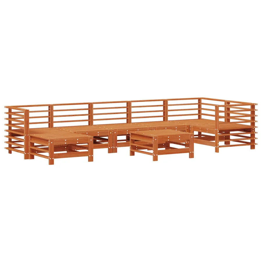 Ensemble de salon de jardin 8 pcs Brun Ciré Bois de pin massif - 3